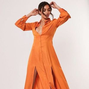 *LAST CHANCE* Orange Double Split Maxi Shirt Dress